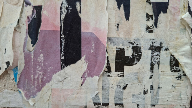 Old and weathered paper, torn and ripped street poster background, messy art collage