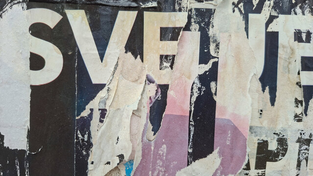 Old and weathered paper, torn and ripped street poster background, messy art collage