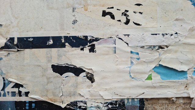 Old and weathered paper, torn and ripped street poster background, messy art collage