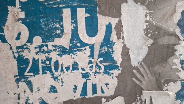 Old and weathered paper, torn and ripped street poster background, messy art collage