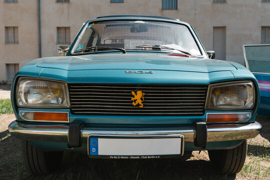 Berlin, Germany - May 3, 2026. Peugeot 504 classic car front view in Berlin.