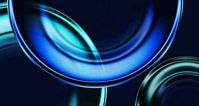 Abstract Blue Glass Technology Background with Futuristic Transparent Circular Shapes and Digital Gradient Design