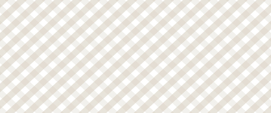 Cream and white gingham checkered pattern background, classic seamless table cloth texture, vector geometric plaid fabric design for kitchen, picnic, and fashion backdrop.