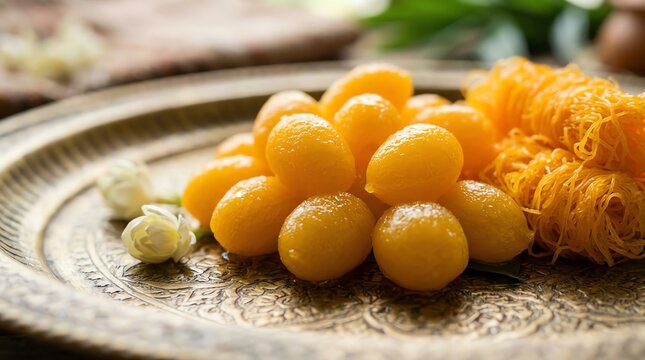 Nutritious breakfast concept Traditional sweet treats on a decorative plate Ideal for healthy lifestyle marketing balanced nutrition colorful ingredients wholesome meal fresh organic food natural we
