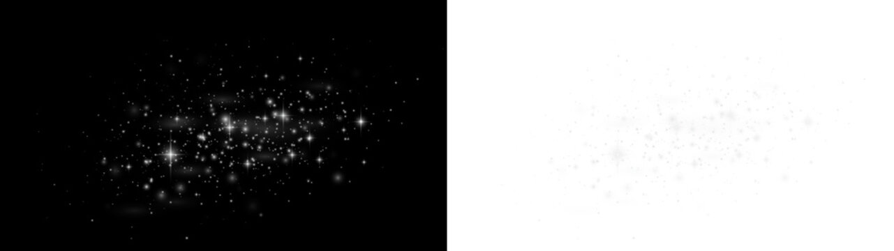 Sparkling White Star Dust Overlay with Glowing Twinkle Particles on Transparent PNG Background