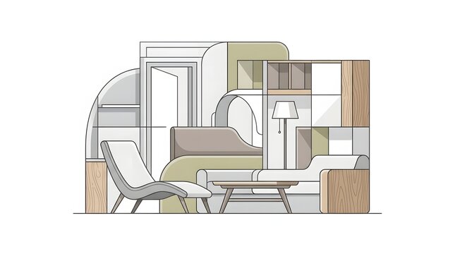 Modern minimalist tiny house interior design layout.