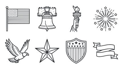 Fototapeta premium American Patriotic Symbols Line Art Vector Icons