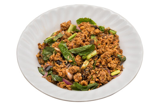 Homemade Thai Grilled Catfish Larb Isolated on Transparent Background, PNG File