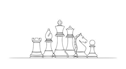 Chess Pieces Line Art: Strategy and Game Concept © Lancar