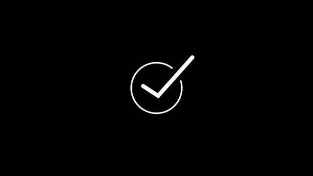 Check mark icon animation with approval symbol and confirmation sign. Tick mark status indicator with verified approval and success mark. Check mark with confirmation icon and accept status.
