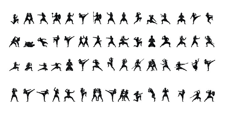 Kun Bokator Martial Arts Fighter Silhouette Icon Set Collection Vector Isolated on White Background