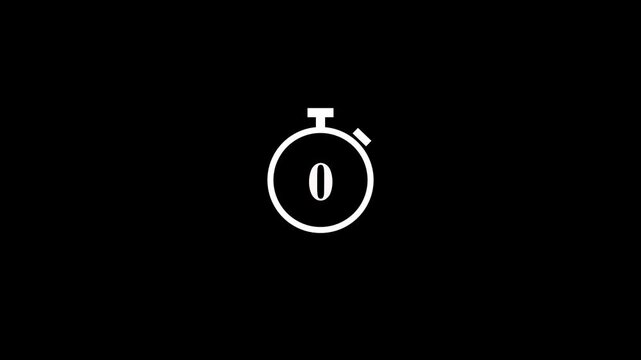 Stopwatch countdown icon animation with changing number display. Timer clock symbol for ticking seconds and remaining time alert. Countdown notification icon for app and device screen.