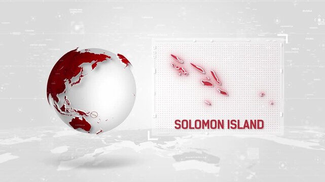Solomon Island 4K Tech Map Beside Globe On White Background.