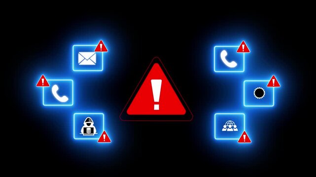 Warning Icons Alerting Digital Communication and Security Risks Keywords: warning, alert