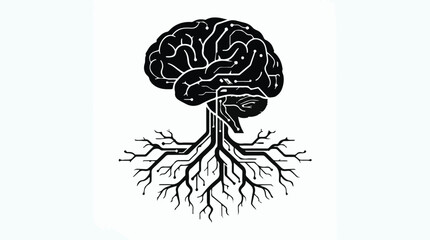 Fototapeta premium Brain with roots, symbolizing knowledge and growth