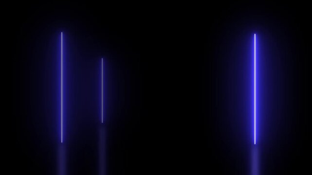 Light beams loop background with vertical neon glow reflections. Light beams flicker animation creates sci-fi mood for club visuals and VFX use. Light beams pulse as futuristic laser pillars