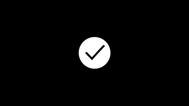Check mark animation task completion result indicator. Tick sign confirm decision accept process status. Check icon animation verification success outcome. Tick mark with white spot.