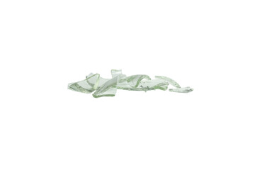 Naklejka premium Transparent Broken Bottle Glass Shards Isolated on White Background, Glass Fragments
