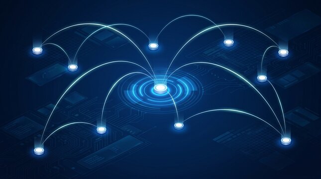 A central hub connecting multiple points in a digital network, illustrating data flow and communication.
