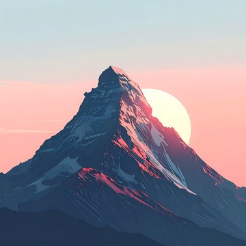Majestic mountain peak at sunrise with dramatic sky.