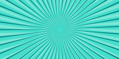 Obraz premium Turquoise manga comic book style background with a radial sunburst pattern and halftone dots