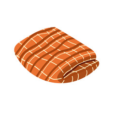 Cozy orange folded plaid or blanket with tassels. Comfort and hygge lifestyle element for autumn, winter, or home decor. Vector illustration isolated on white background.  © Инна Музыка