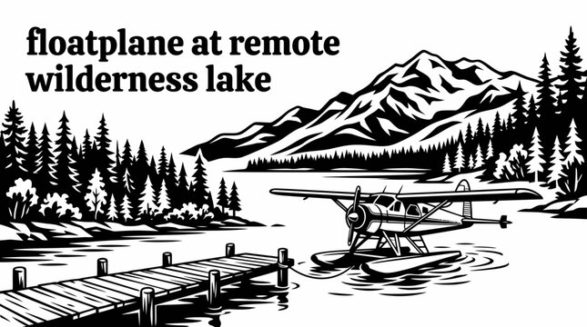 classic floatplane moored beside a remote wilderness lake surrounded by evergreen forests calm water wooden dock and distant mountains creating an authentic alaska aviation destination