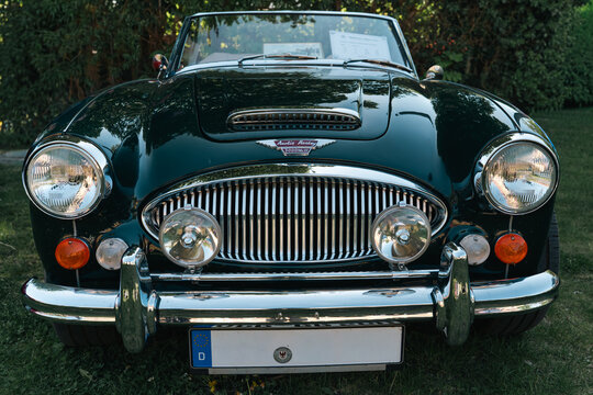 Berlin, Germany - May 3, 2026. Austin Healey classic roadster front view in Berlin.