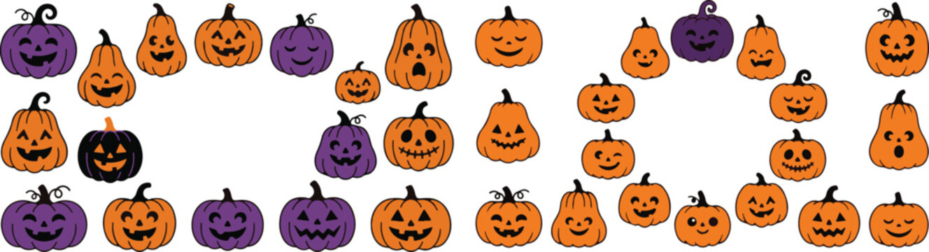 Halloween pumpkin vampire collection spooky jack o' lantern faces gothic purple pumpkins vector illustration