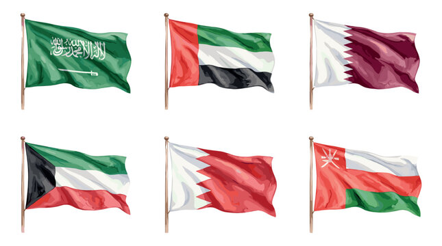 Watercolor flags collection of six GCC countries