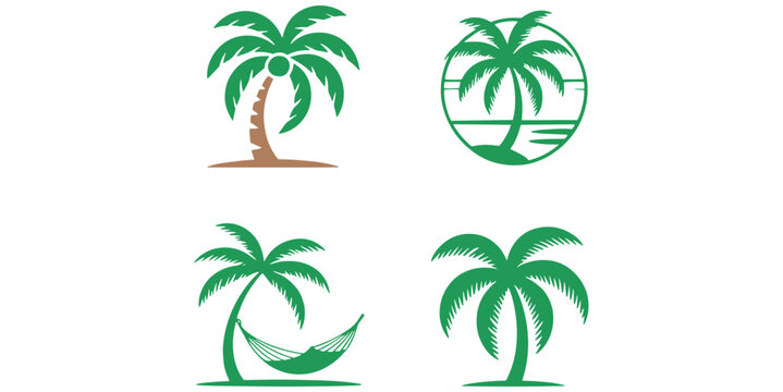 Tropical Palm Tree Icon Set Isolated on White Background