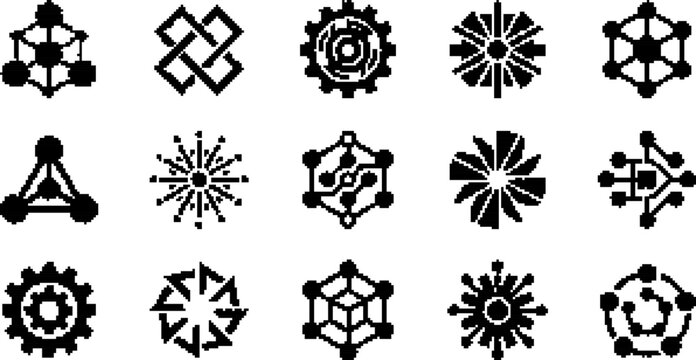 Collection of various geometric shapes and symbols in black