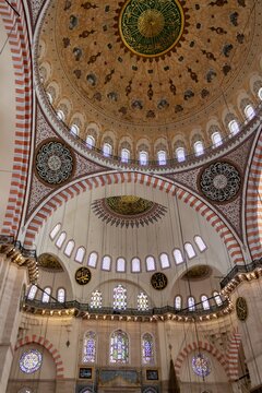 The interior of Suleymaniye Mosque, a UNESCO World Heritage Site, Istanbul