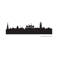 Naklejka premium Williamsport Pennsylvania Skyline Silhouette On White Background