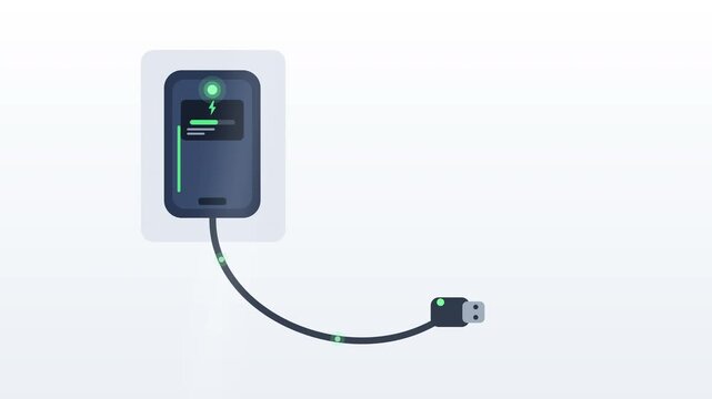 Isolated electric car home wall charger cable, fast smart intelligent wallbox ev charging station, green energy transport icon