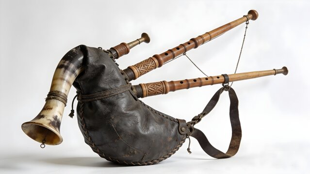 Traditional Belarusian Duda Bagpipe Isolated on White Background