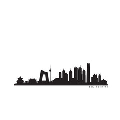 Fototapeta premium Beijing Skyline Silhouette Against White Background Minimalist Cityscape