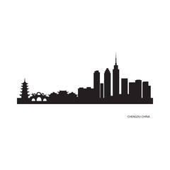 Obraz premium Chengdu Skyline Silhouette Against White Background Cityscape Illustration