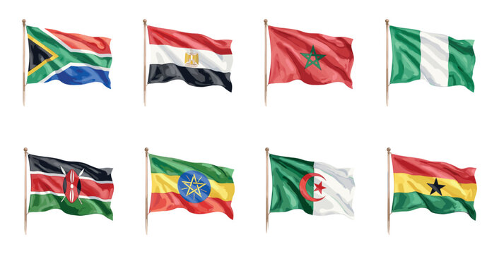 Waving African flags collection in watercolor style