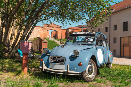 Berlin, Germany - May 3, 2026. Citroen 2CV vintage car at Zitadelle Spandau.