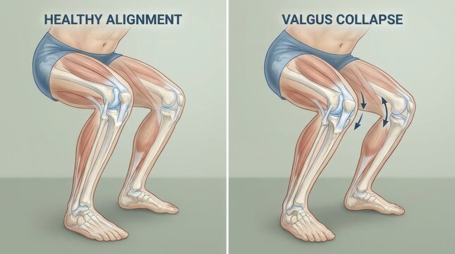 Comparing healthy knee alignment during squats to valgus collapse