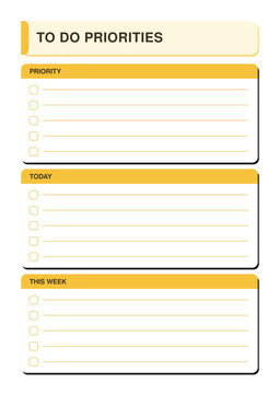 Pastel yellow priority to do list - printable school worksheet planner template (A4)