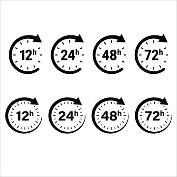 Set of time duration icons with 12h 24h 48h and 72h labels