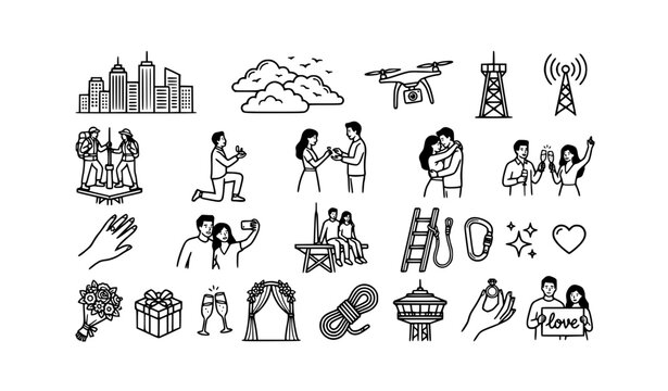 Man proposing to woman on top of city tower vector illustration