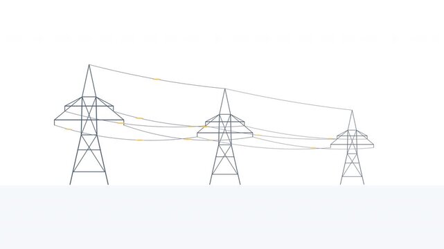 Electric power transmission grid pylons, network lines, vector illustration
