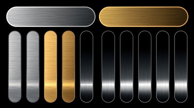Brushed metal elements collection on black background