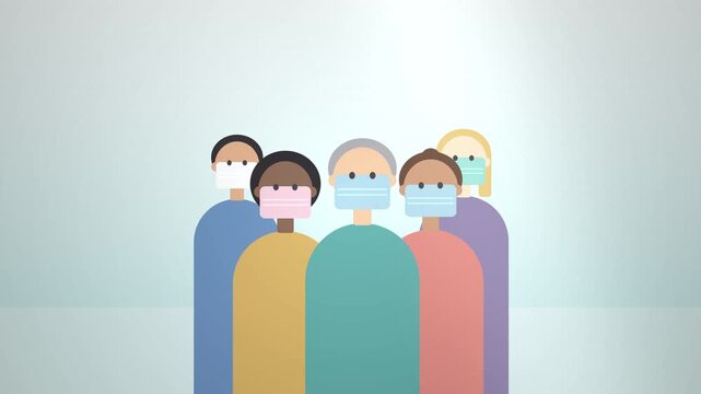 Diverse group wearing medical masks for virus protection, pandemic prevention