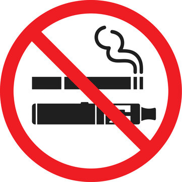 Red circular prohibition sign showing no smoking and no electronic vaping devices