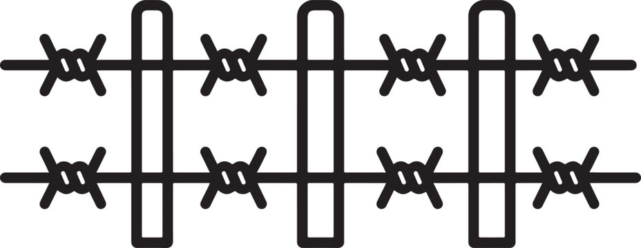 Fence barbed wire outline icon with editable stroke. Secure boundary symbol isolated on white