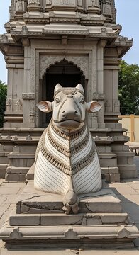 Ancient stone statue of a bearded man in classical architecture setting.
